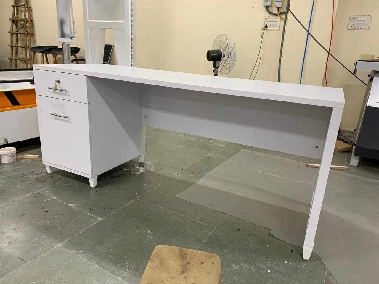 Office Computer Table Made in Engineered wood with Drawers and Wire Management Grommet- White