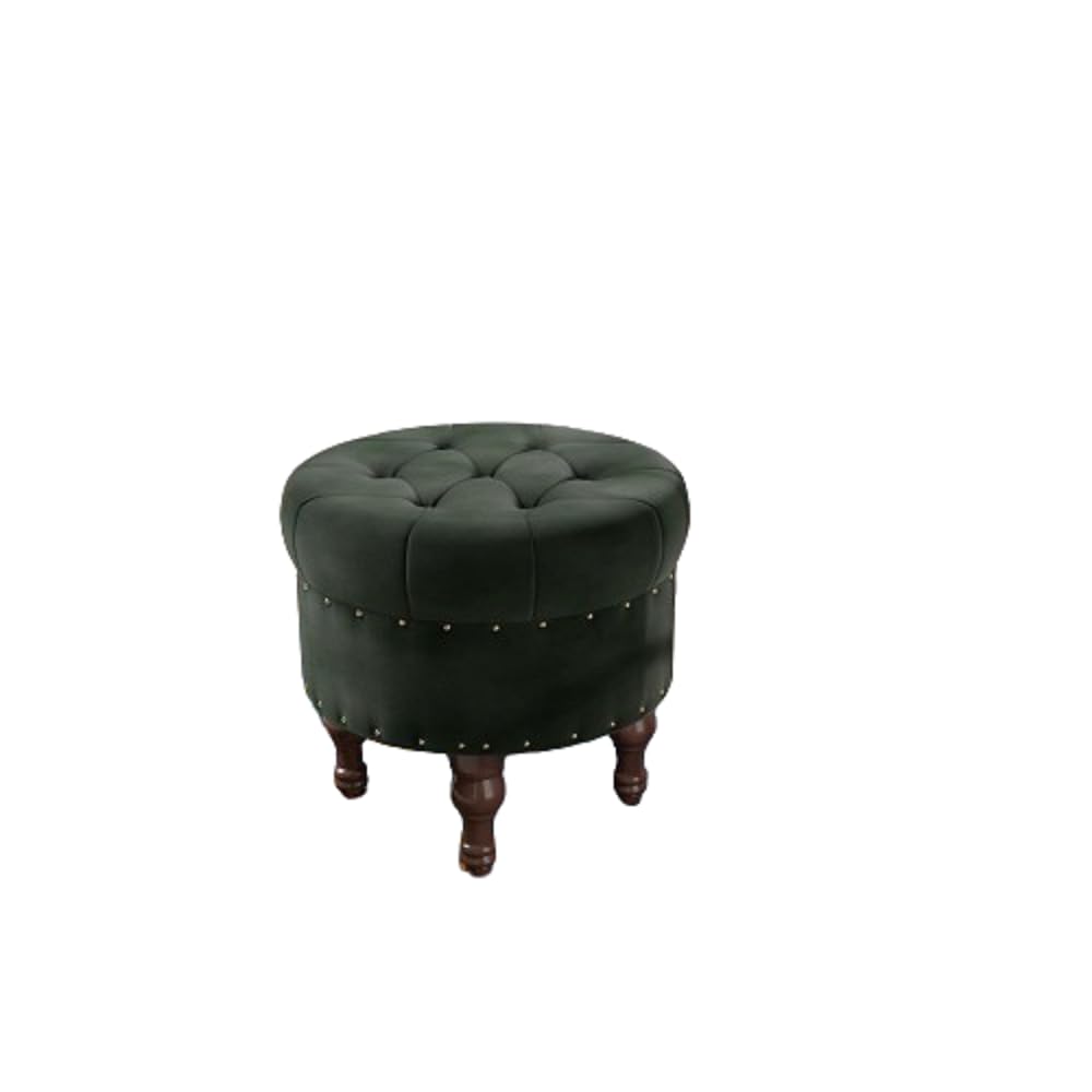Ottoman Plouffe's Round Velvet Tufted Foot Rest With Storage for Living Room & Bedroom Decorative Home Furniture-Green