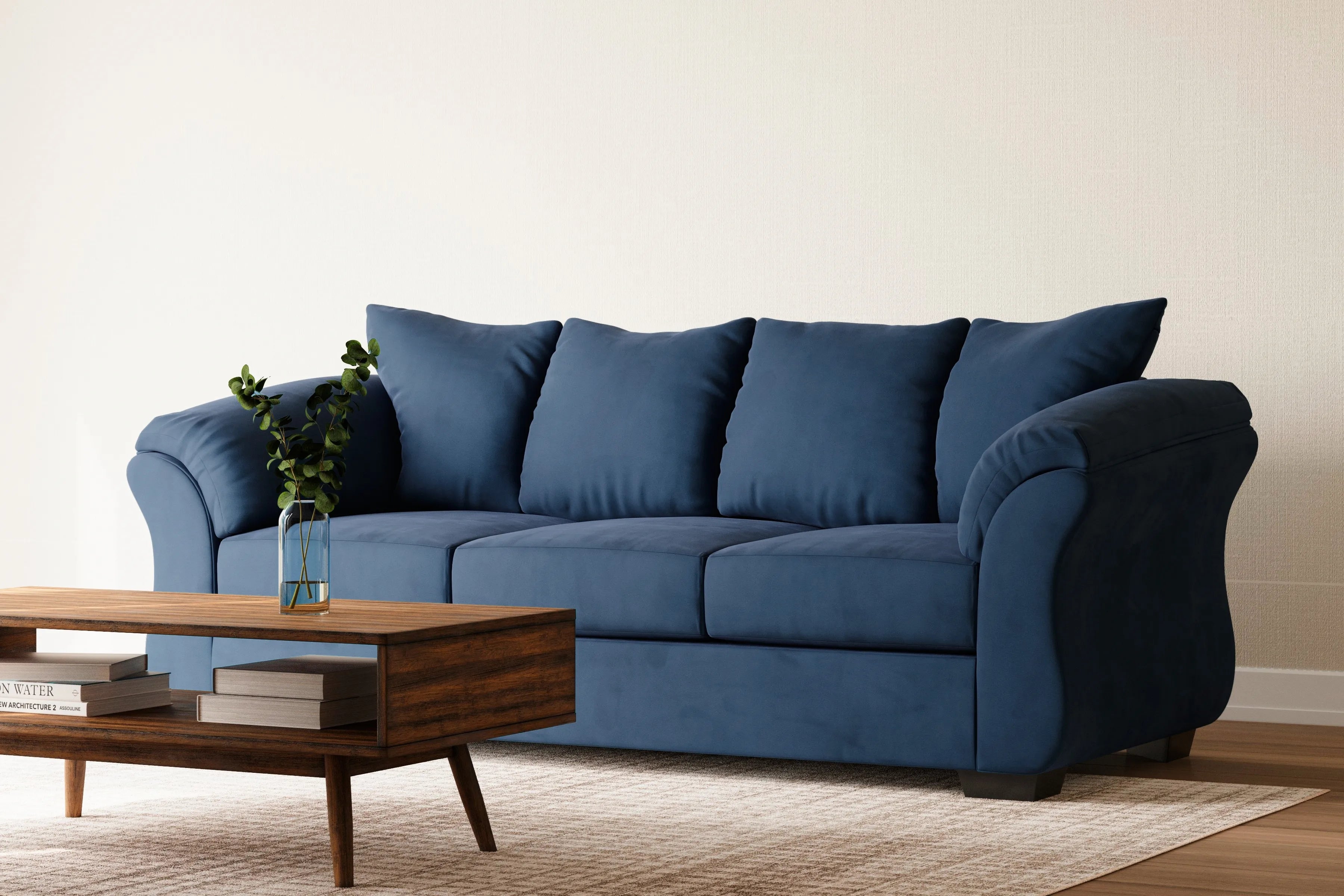 3 Seater Sofa Fabric Upholstery Suede Modern And Durable Design For Living Room and Office -Off White