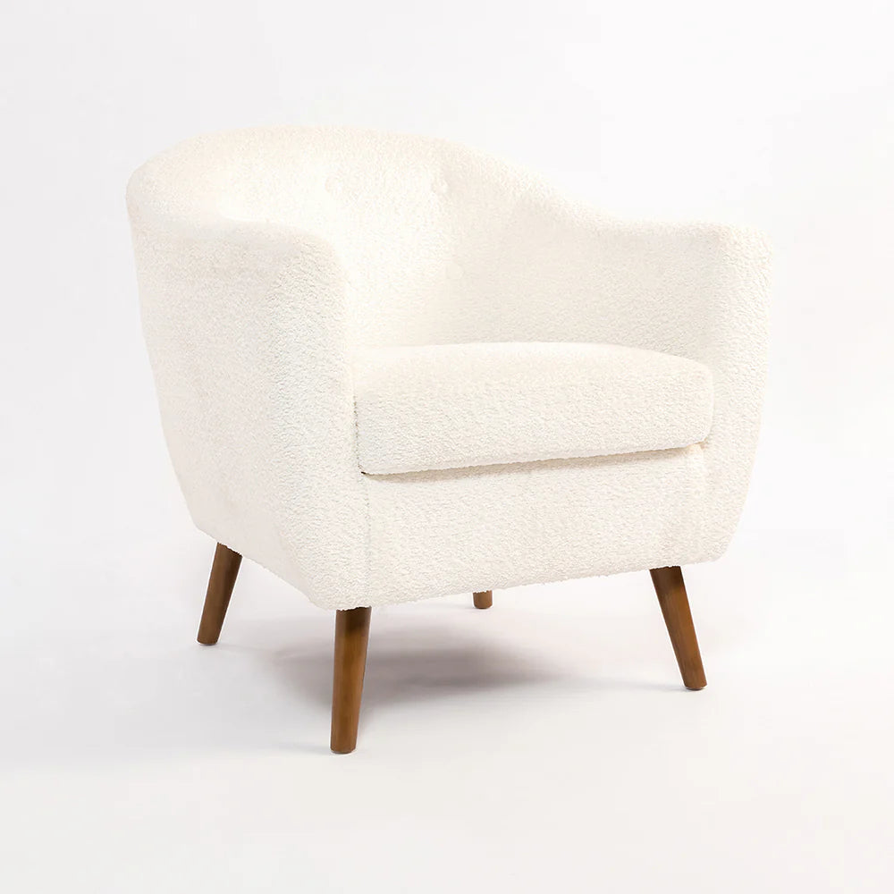 Lounge Chair For Home Furniture Modern & Durable Design Accent Armchair Upholstery Woolen Comfortable Seating for Living Room & Offices - White
