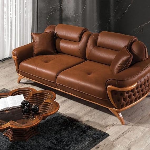 3-Seater Italian Sofa For Home Furniture Upholstery Pu Leatherette Comfortable & Soft Seating Ideal for Living Rooms - Brown