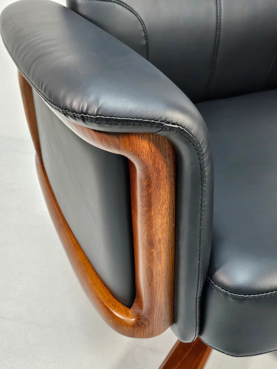 Director Chair for office Traditional High-Back Premium Leatherette with Adjustable Height and Wooden Base and Wooden Polish