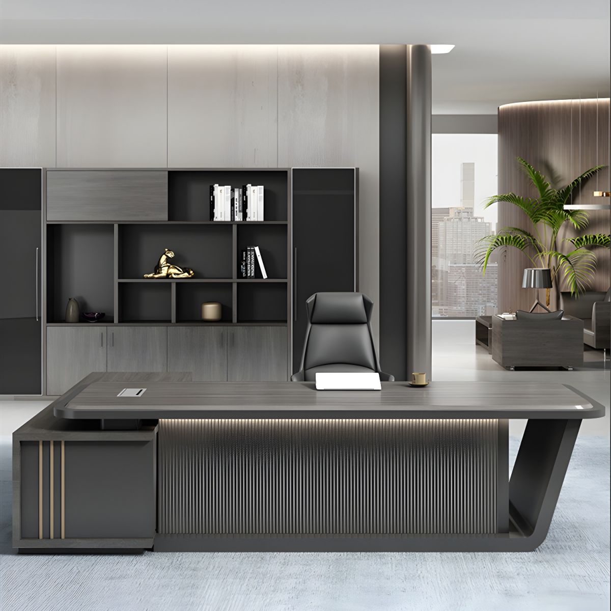 Director & Executive L-Shape Office Table Luxury Desk Made in MDF with Side Unit Drawer and Storage Wire Manager & CPU Storage