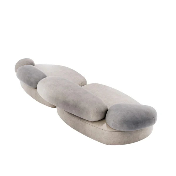 Long Seater Sofa For Home Furniture Upholstered velvet, Unique & Modern Design For Living Room or Hall - Grey