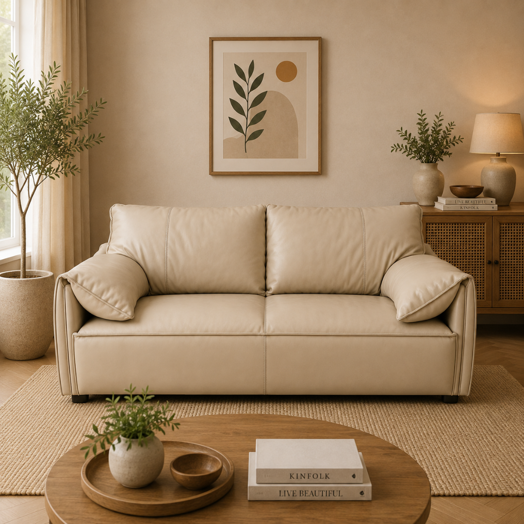Modern Luxury 1 to 3-Seater Sofa | Premium Upholstered Fabric Sofa with Cushioned Armrests & Deep Seating | Contemporary Living Room Couch | Cream Beige