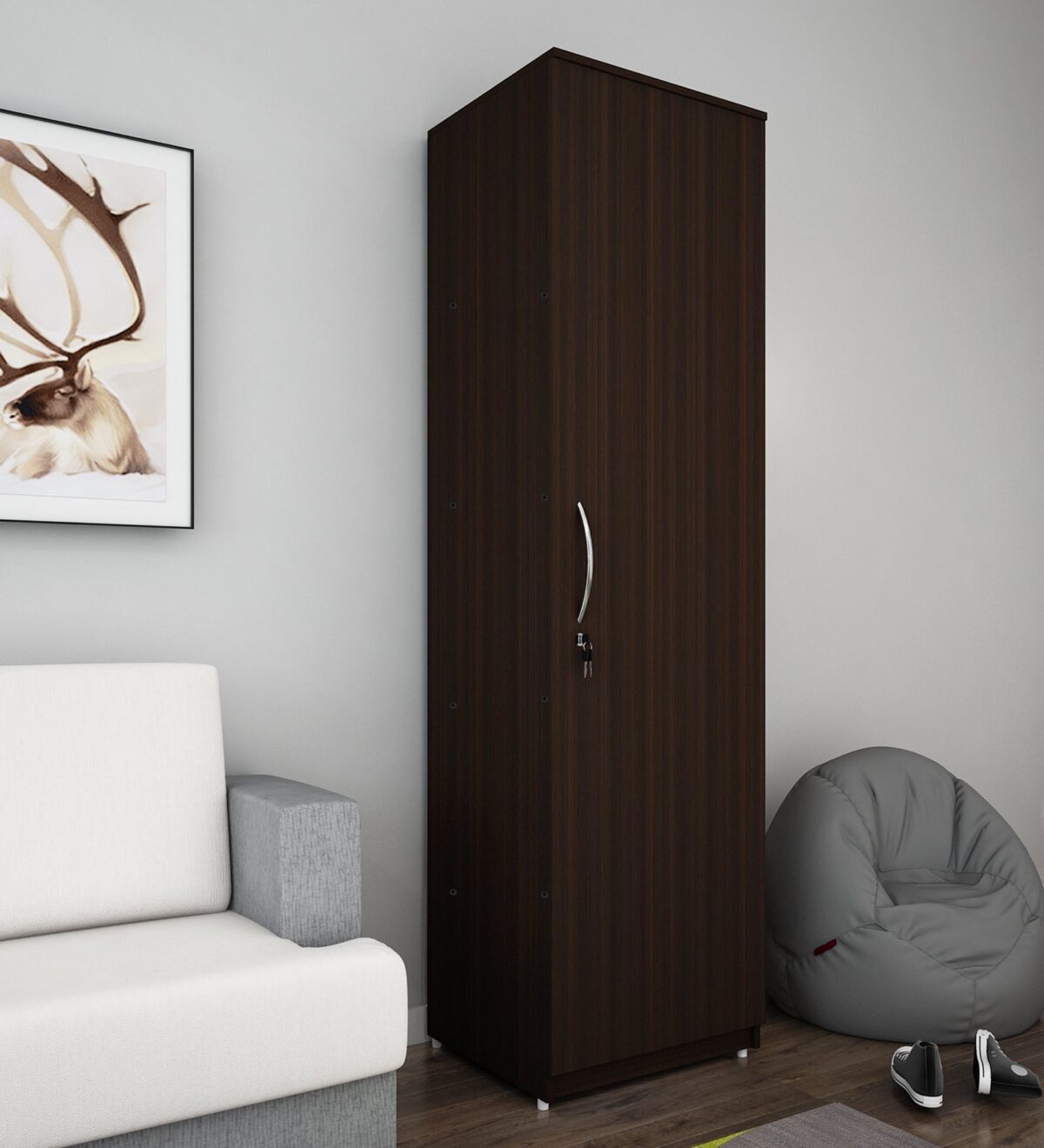 Wardrobe for Bedroom Storage – Single Door Design with Adjustable Shelves, Space-Saving Utility, Laminate Finish