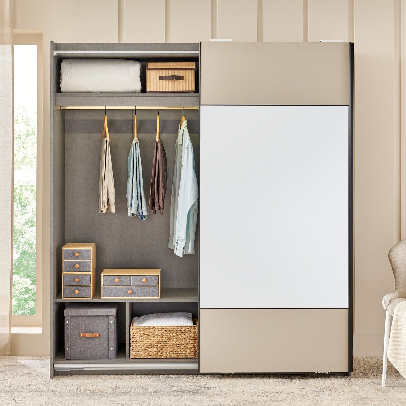 Wardrobe for Home Sliding Doors Ultra-Premium Aesthetic Appeal, and Multi-Functional Storage with Mirror Look