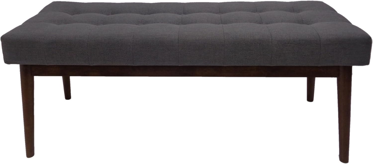 Mid-Century Modern Tufted Fabric Entryway Bench - Upholstered Ottoman for Bedroom, Living Room