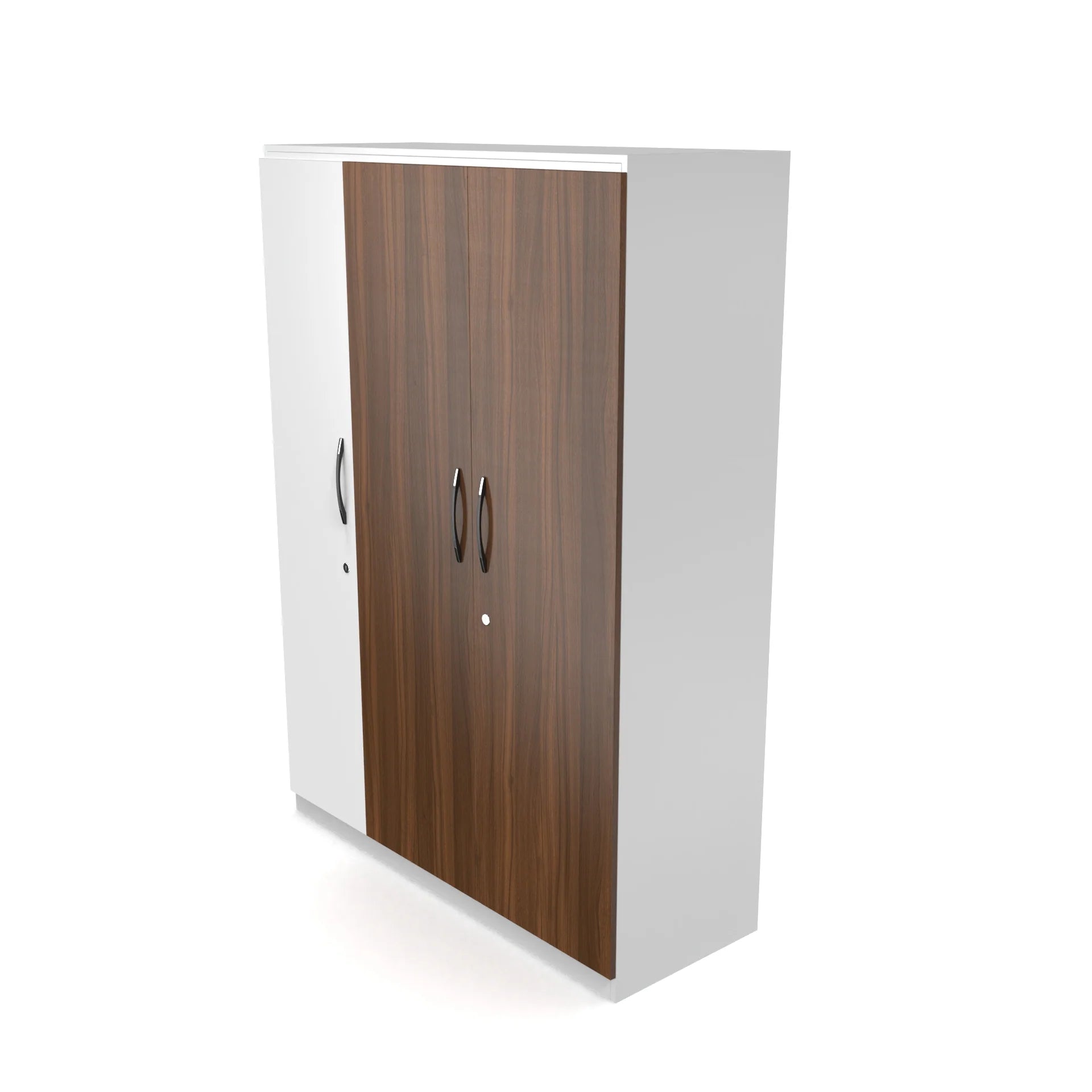 Wardrobe 3‑Door with Hanging Spaces, Drawers & Shelves, Dual‑Tone Design in Classic Walnut & Frosty
