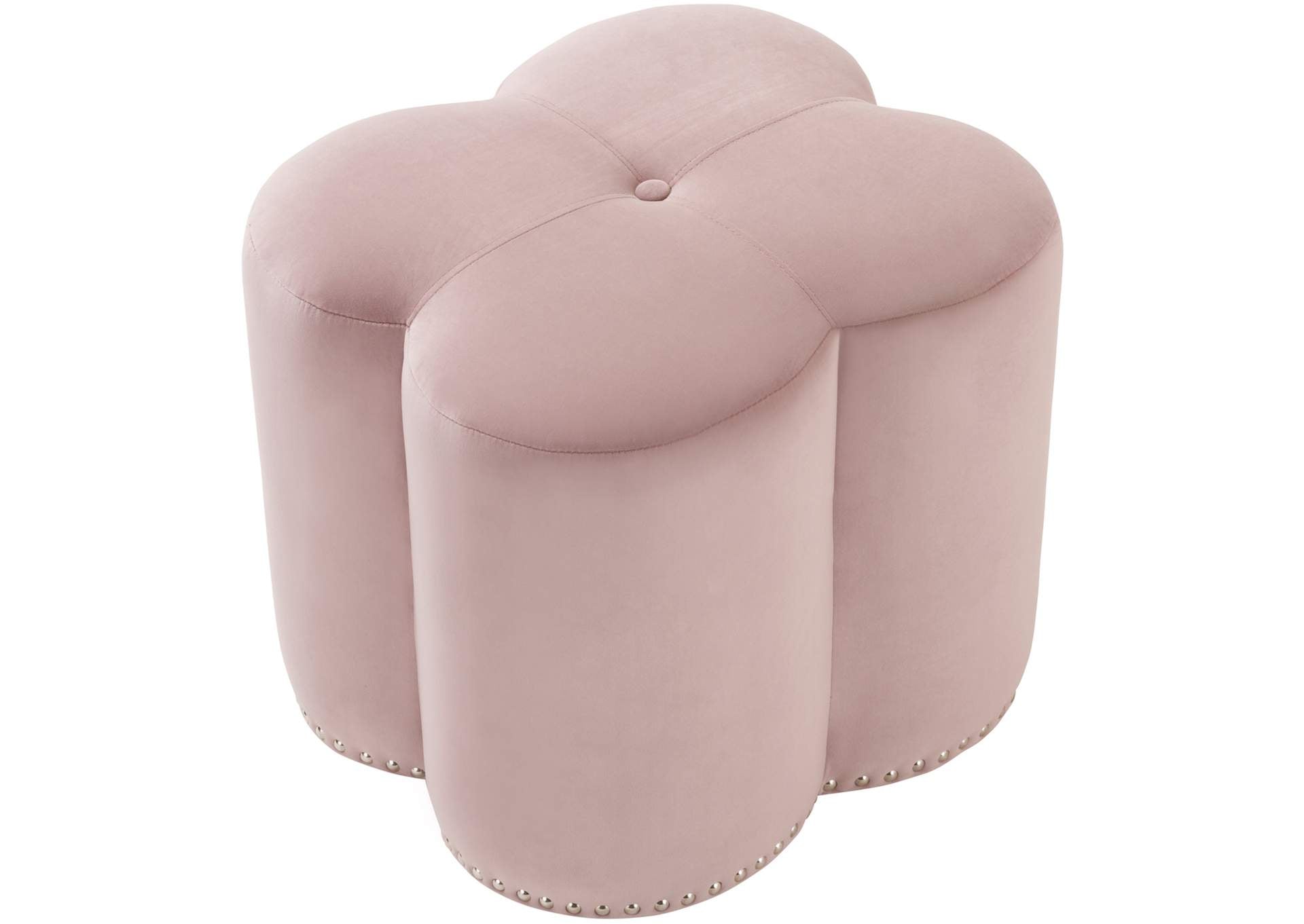 कपड़े के असबाब के साथ लकड़ी के आधार वाला पाउफ़