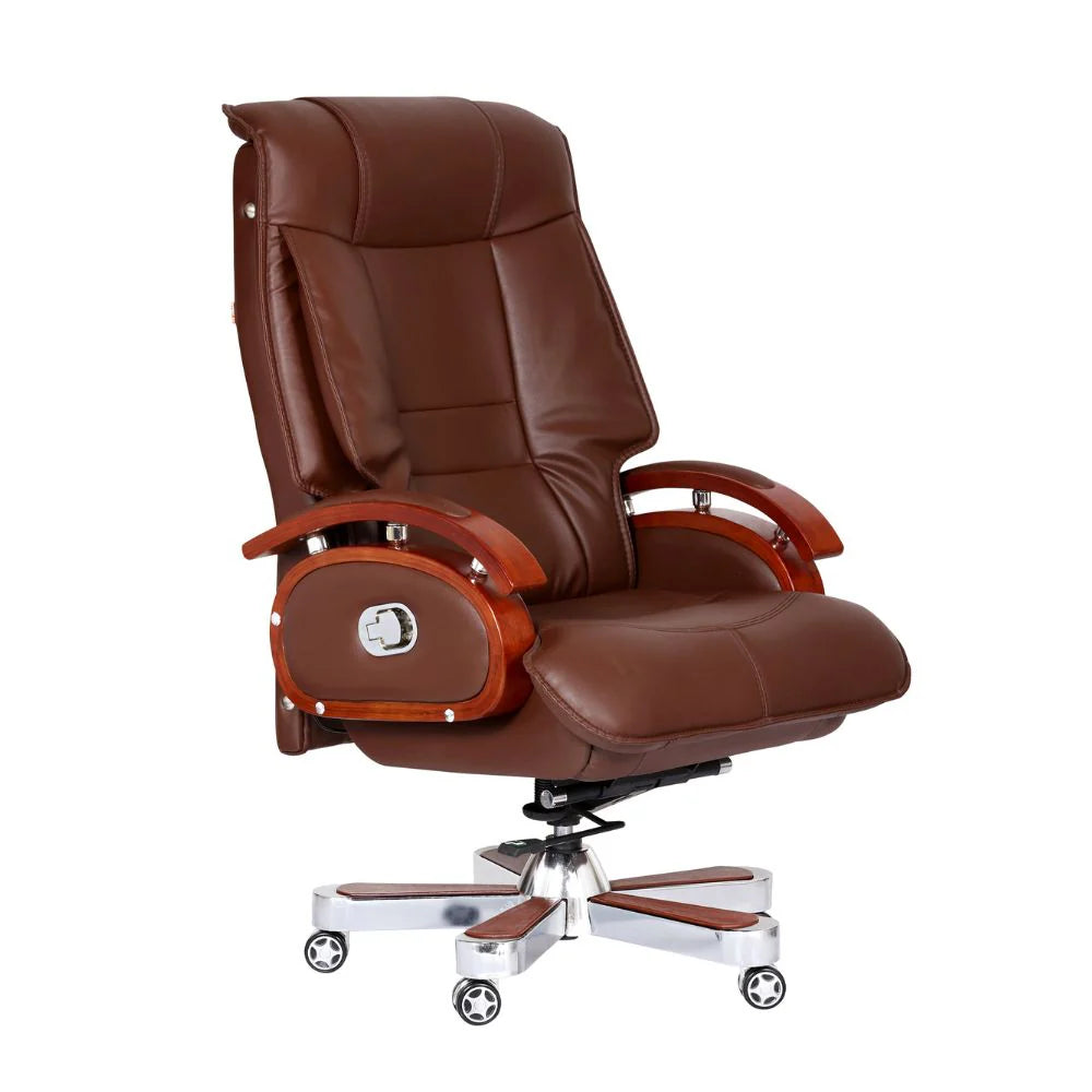 High Back Director Chair for office Made in Plyboard with Leatherette and Soft Padded & Fixed Armrest & Revolving and swivel Base, Recliner Chair