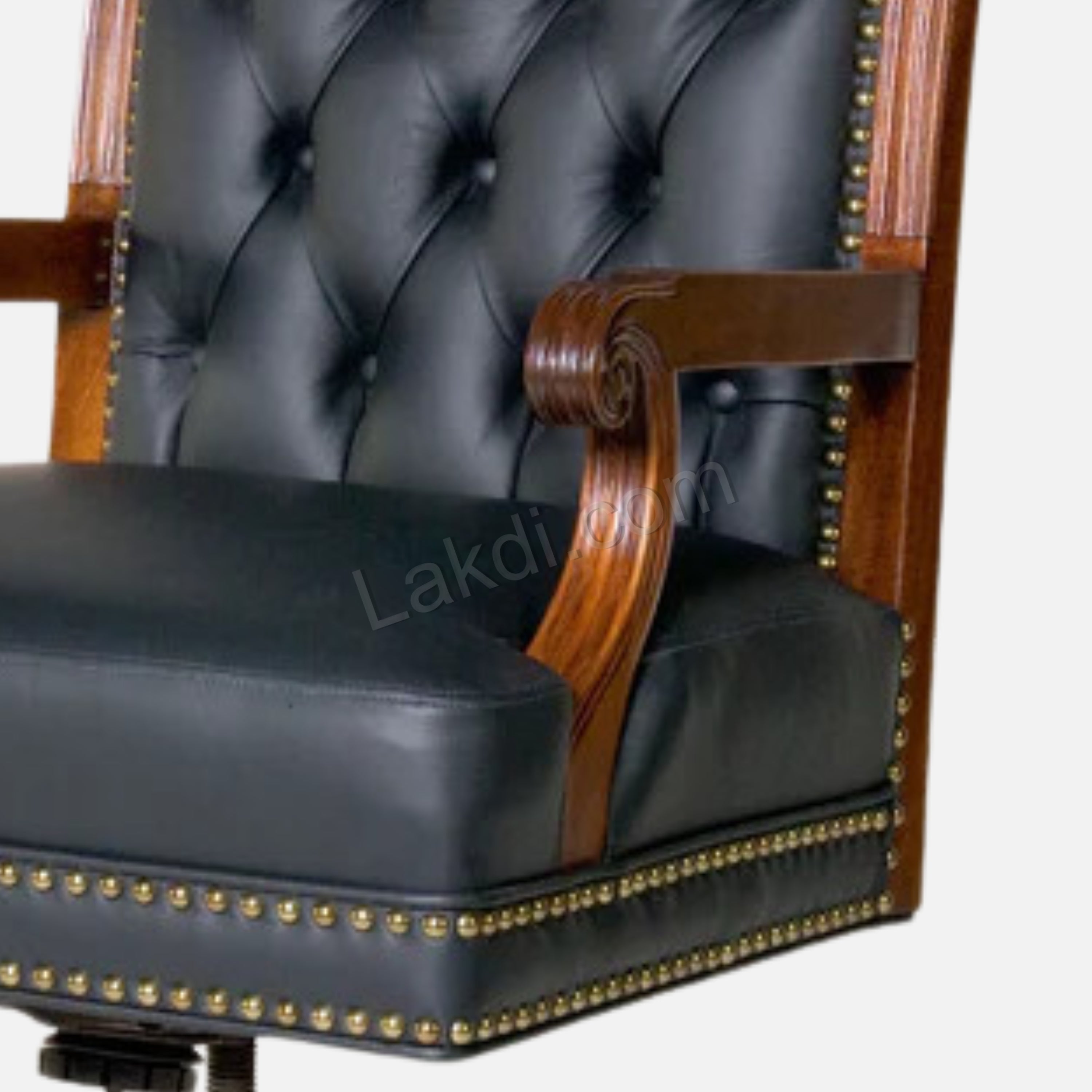 Luxury Office Director Chair Tufted Design Made in Solid wood with Leatherette and High Density Foam - Armrest and Swivel Base and Polish