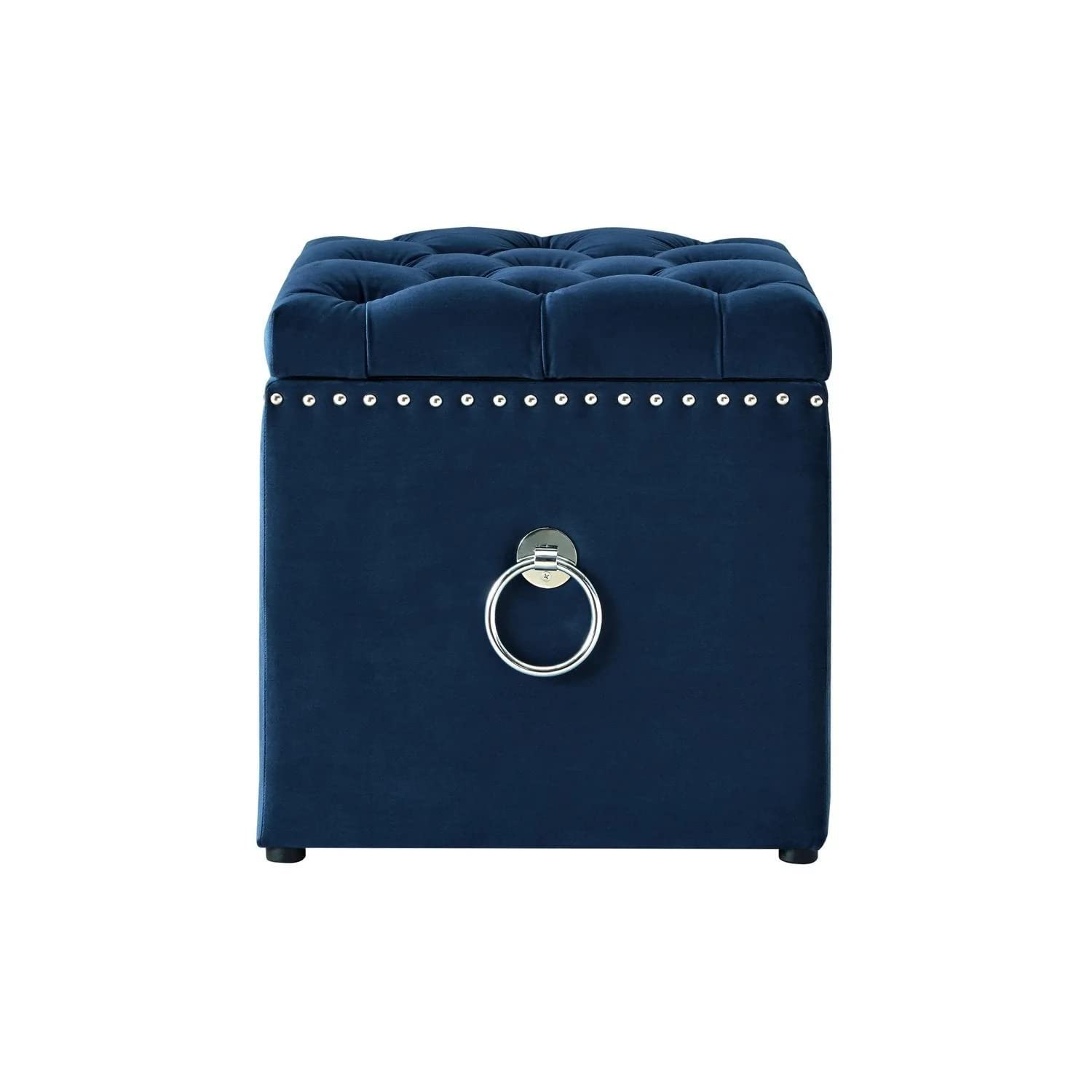 Ottoman Plouffe's with Storage Collapsible Sturdy Square Foot Rest Under Desk Stool for Room Folding Ottoman Furniture with Button tufted -Navy Blue