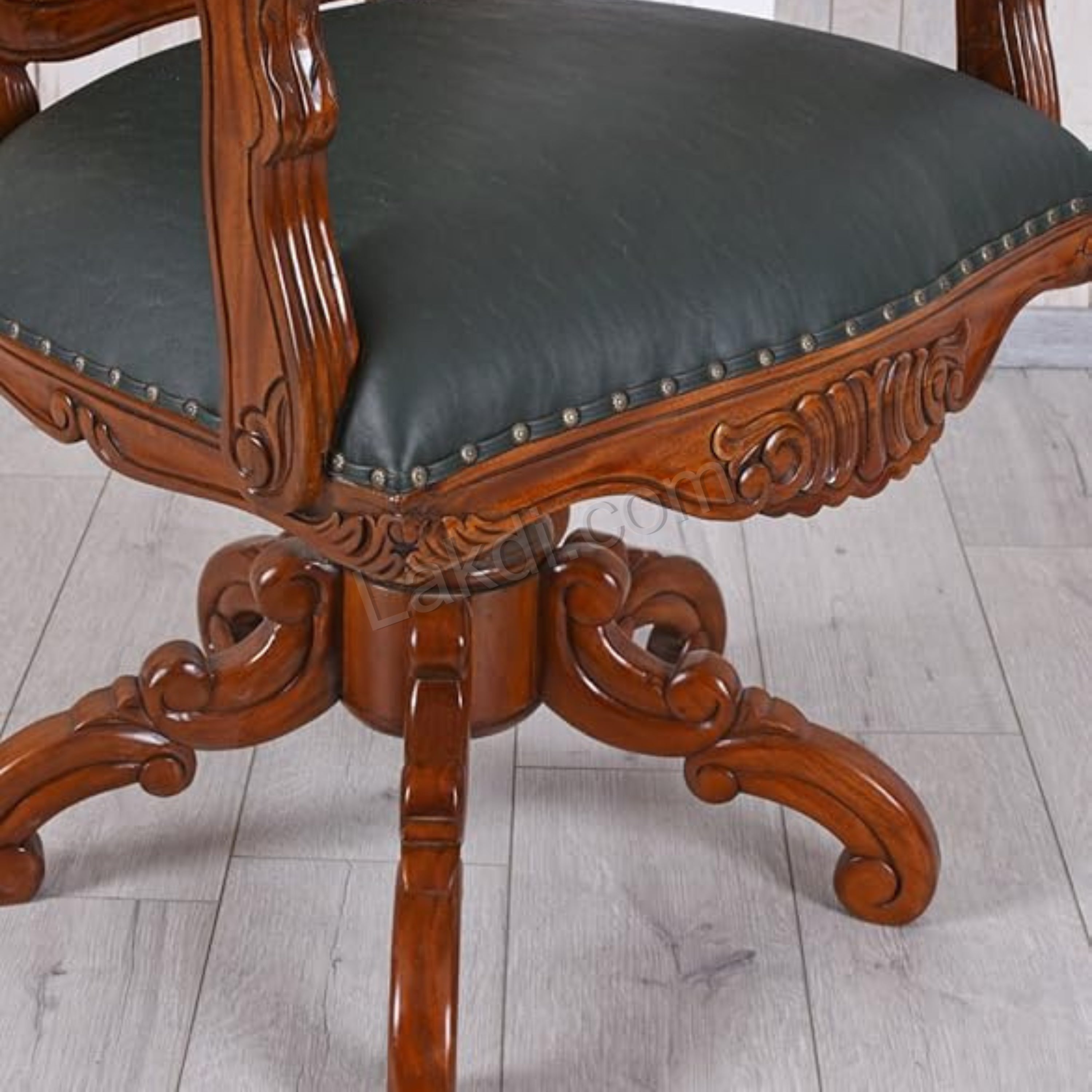 Office Director Chair Tufted Design Made in Solid wood with Leatherette and Soft Padded - Armrest and without Swivel Base and Polish