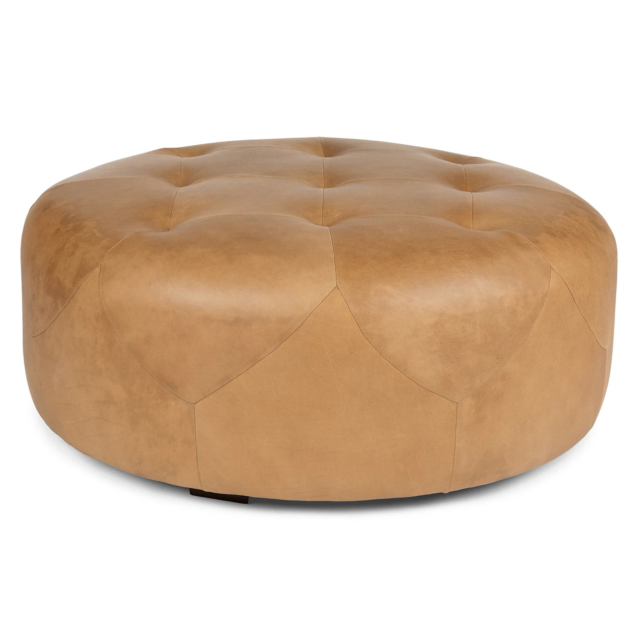 Leather Ottoman – Round, Tufted Top with Soft Padding—Perfect as a Footrest