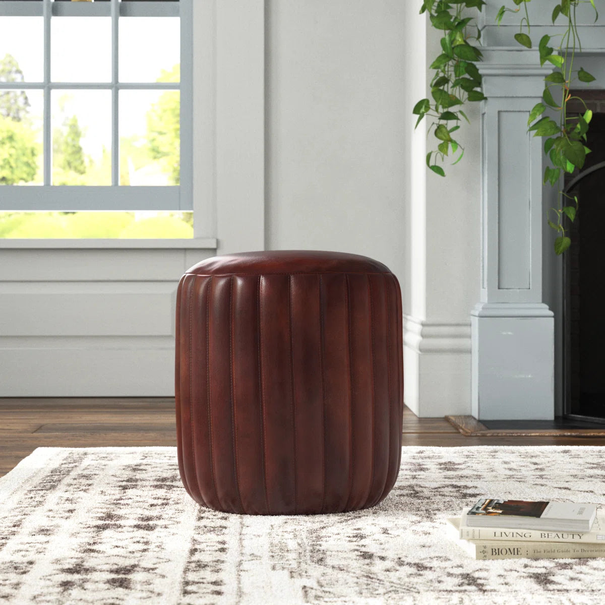 Pouf For Home Furniture Upholstery Pu Leatherette Comfortable Seating Modern And Durable Design Multi-Functional for Living Room -Brown