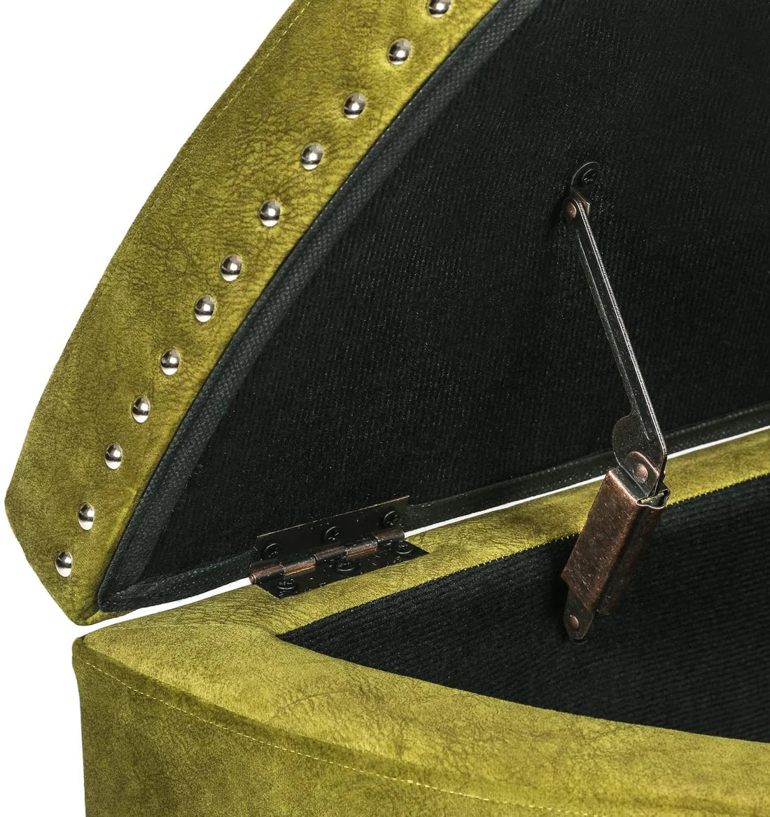 সোয়েড ফ্যাব্রিক আপহোলস্ট্রি এবং কাঠের বেস সহ স্টোরেজ সহ অটোমান