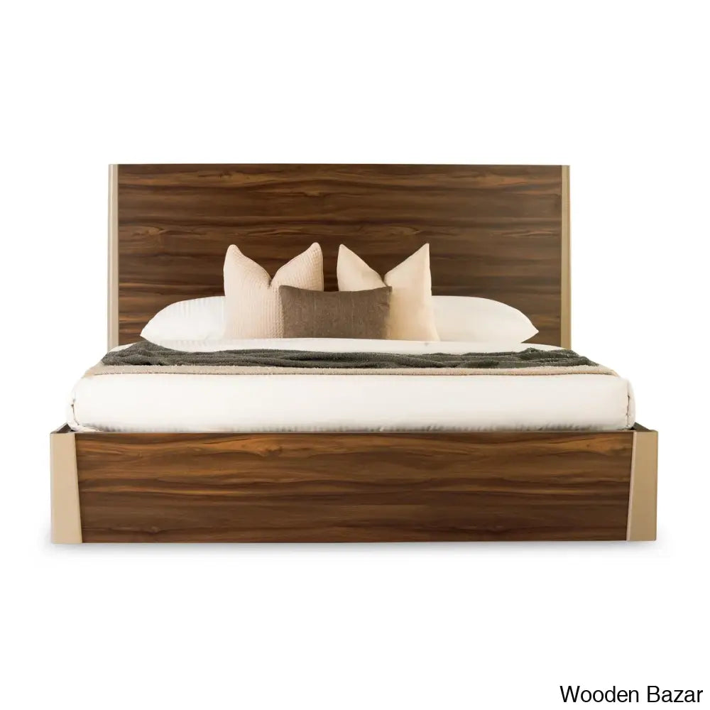 Luxury King Size Made in Plyboard with Curved Edges Dark Walnut Laminate Base & Grand Headboard for Elegant Comfort
