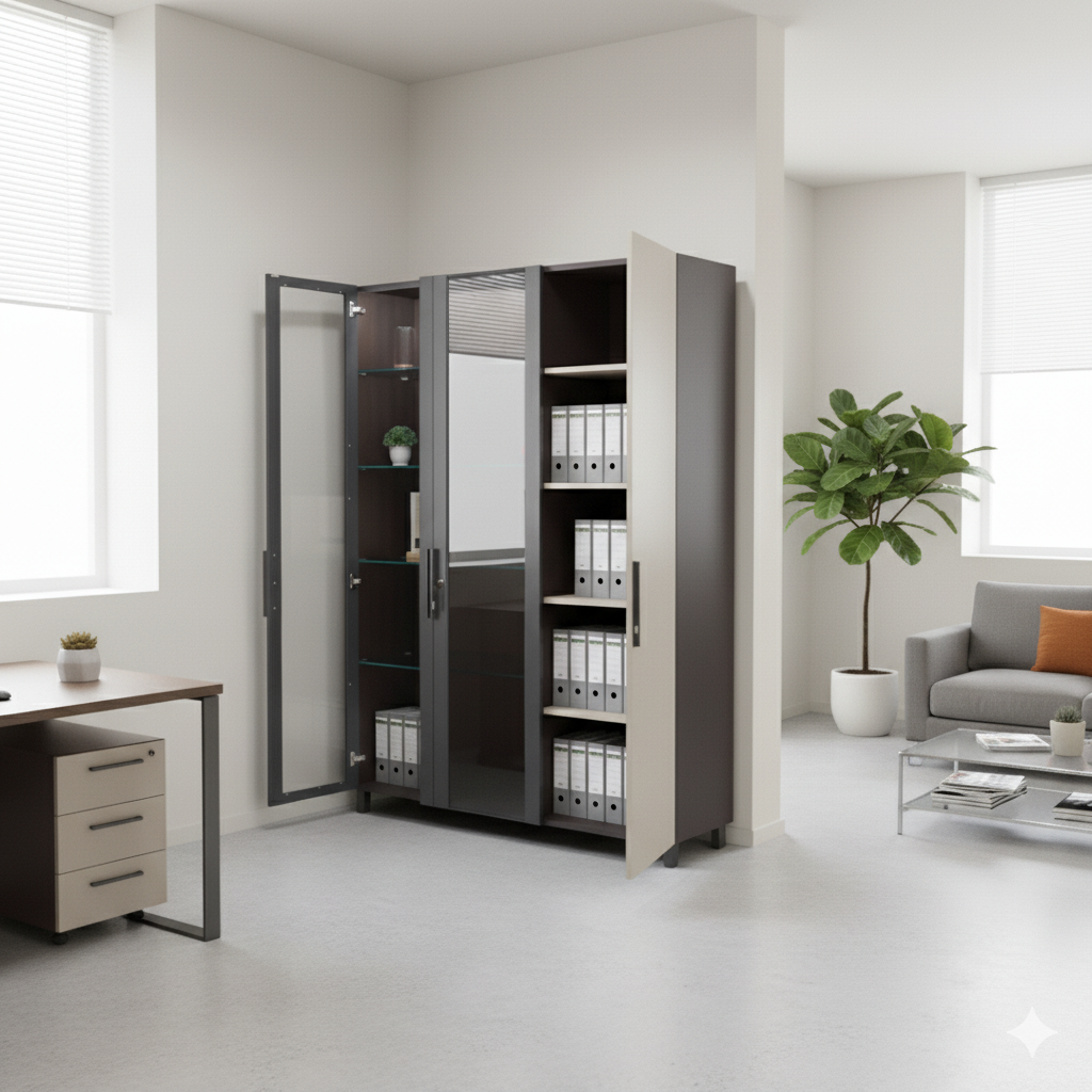 Office Cabinet with Premium File Storage and Modern Design Look, and High Durability with Glass Doors