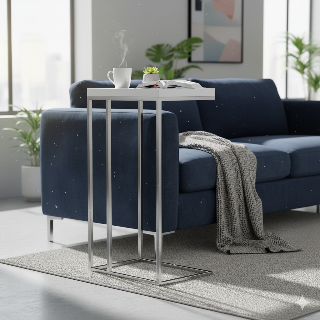 লেমিনেটেড বোর্ডে ধাতব পায়ের বেস সহ সাইড টেবিল