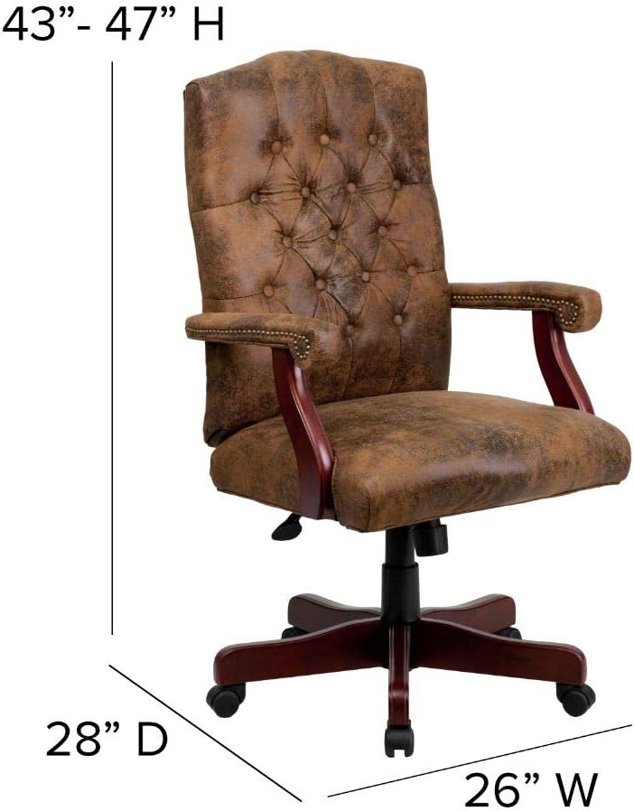 Brown Classic Leatherette Executive Office Chair | Armrest and Revolving Chair | Wooden Chair | Director Chair