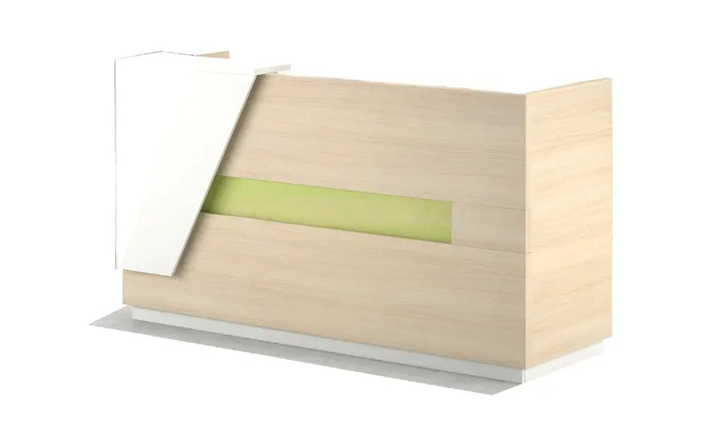 Reception Table Made In Engineered Wood Finished In Light Oak and White Combination an Over All Open Look And Feel