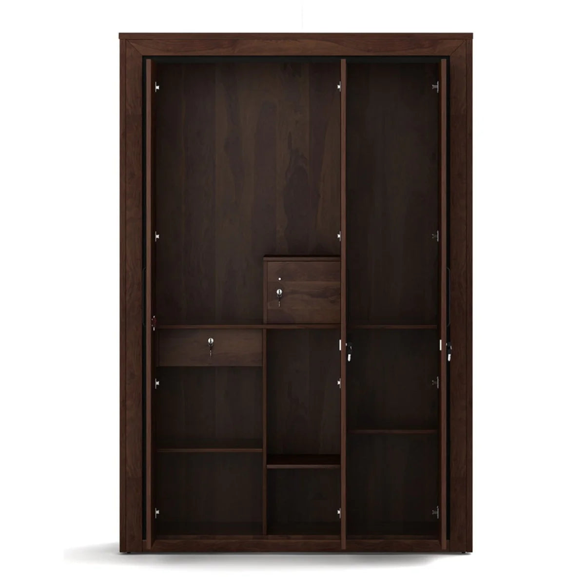 Wardrobe for Bedroom – 3‑Door Closet Hanging Rods & Shelves, Elegant Walnut Finish, Durable Particle Wood