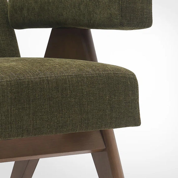 Lounge Chair For Living Room ,Comfortable Seating ,Durable Design Wooden Arm , Upholstery Polyester and Teak Wood Legs With wooden Polish -Dark Green
