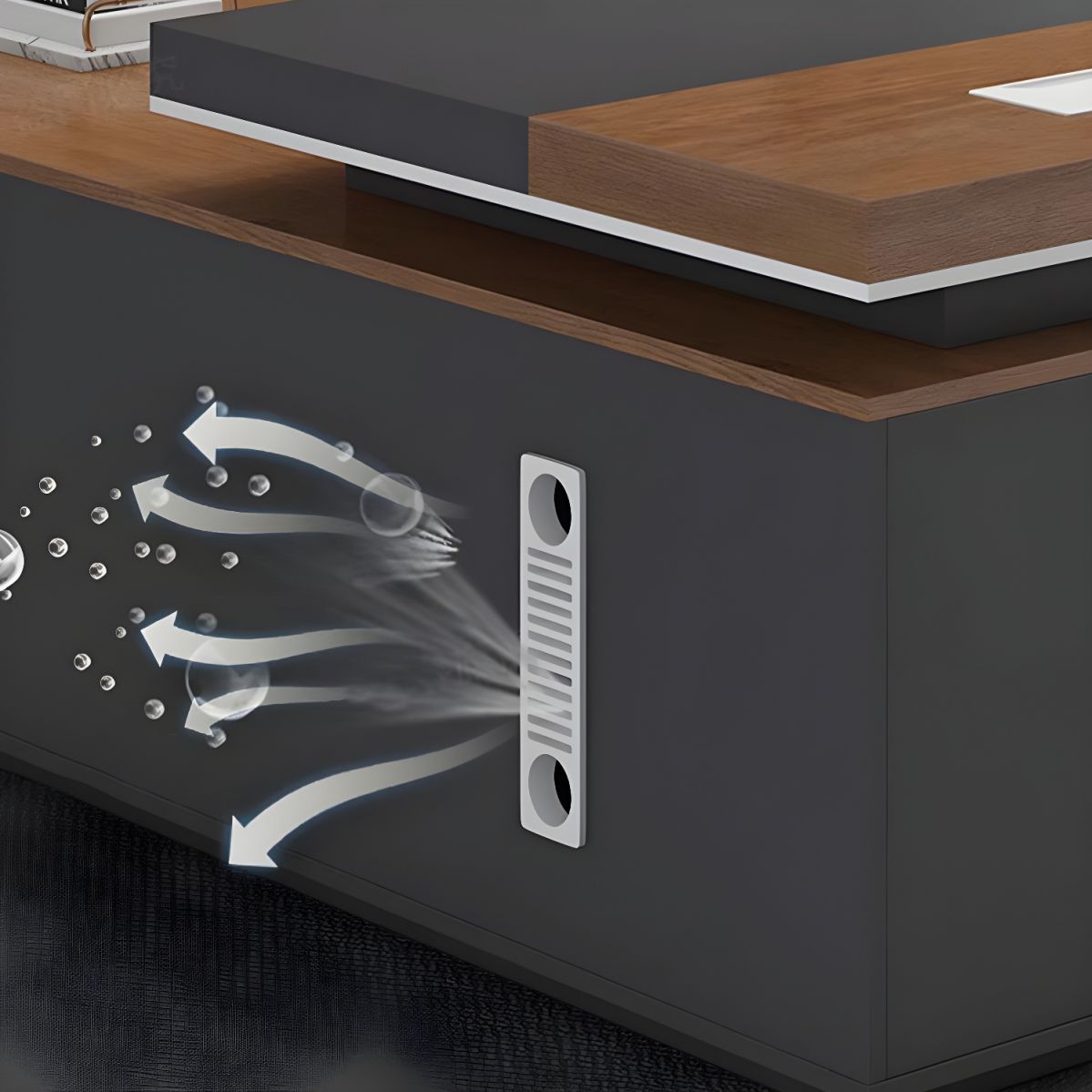Director & Executive L-Shape Office Table Luxury Desk Made in MDF with Side Unit Drawer and Storage Wire Manager - Brown
