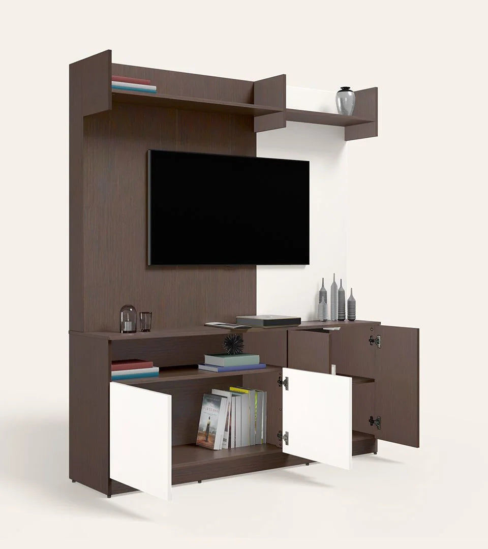 Wooden TV Wall Cabinet with Stylish finish, and Functional Storage for Contemporary Home Interiors