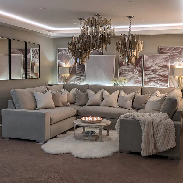 Sectional U Shape Sofa For Home Furniture, Upholstery Fabric Modern And Durable Design For Living Room -Grey