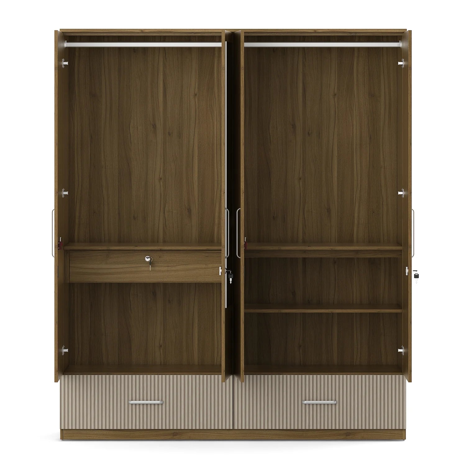 Wardrobe for Home 4-Door Modern Look, Luxurious High-Gloss Finish and Metallic Touch Handles