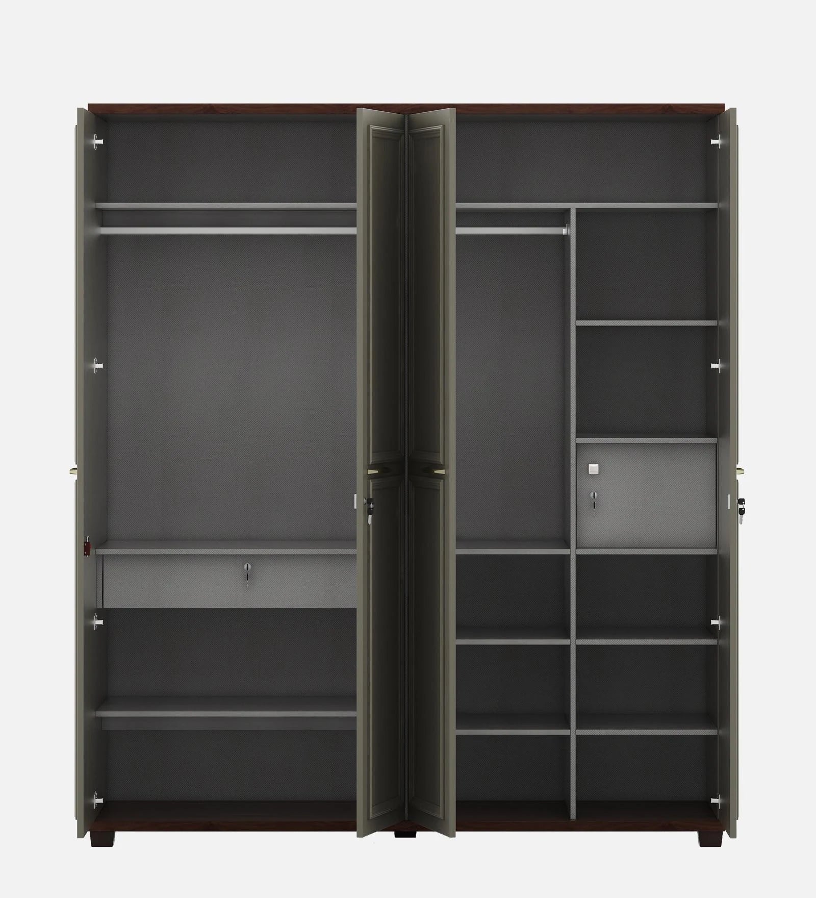 Wardrobe 3‑Door with Hanging Spaces, Drawers & Shelves, Frosty Combination with Ample Compartments