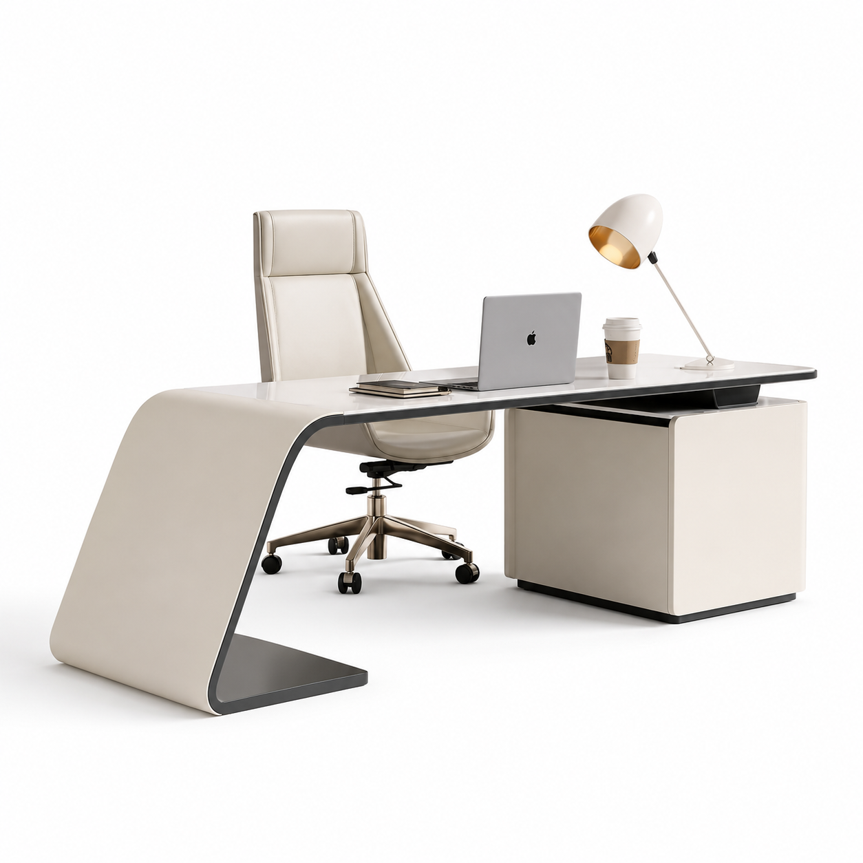 Luxury Executive Director Table - Marble Finish L-Shaped Boss Desk with Inlay And Integrated Side Storage
