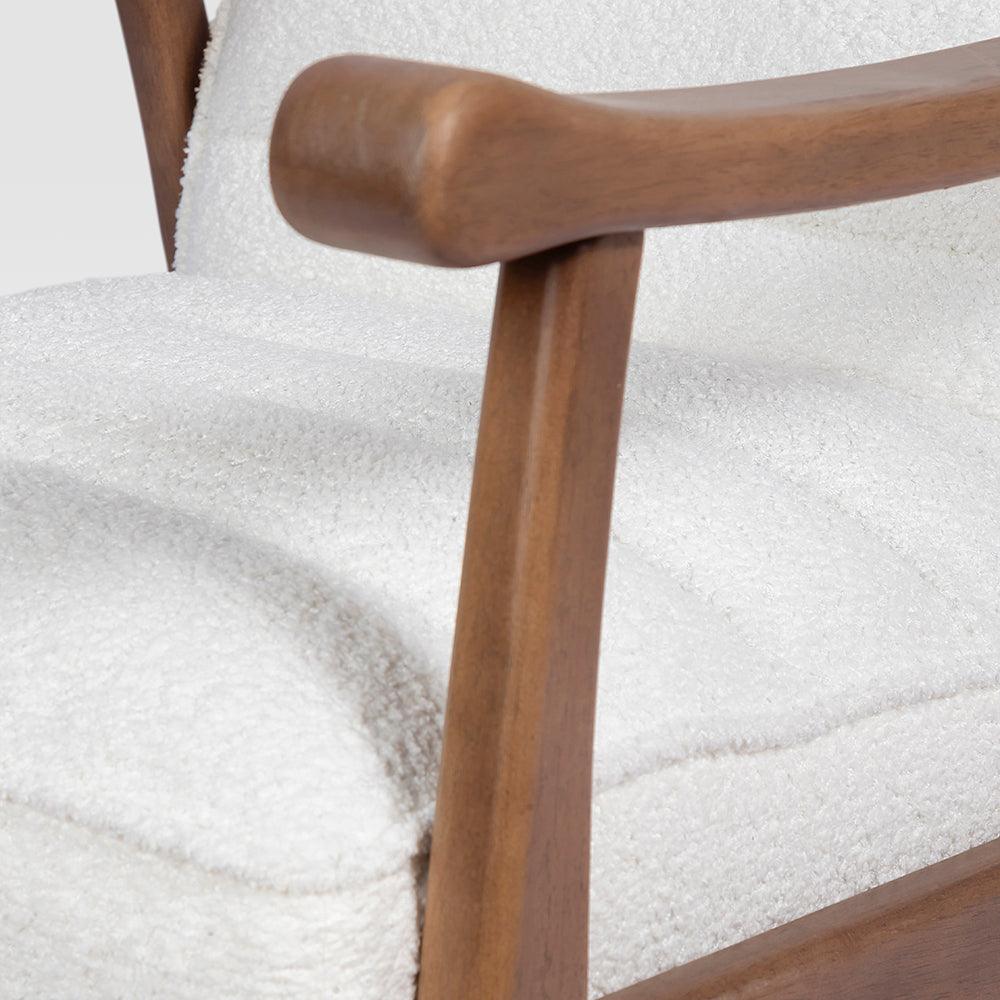 Wooden Lounge Chair For Home Furniture Upholstered in Woolen Cozy and Stylish, Comfortable Durable Design for Living Room -Off White