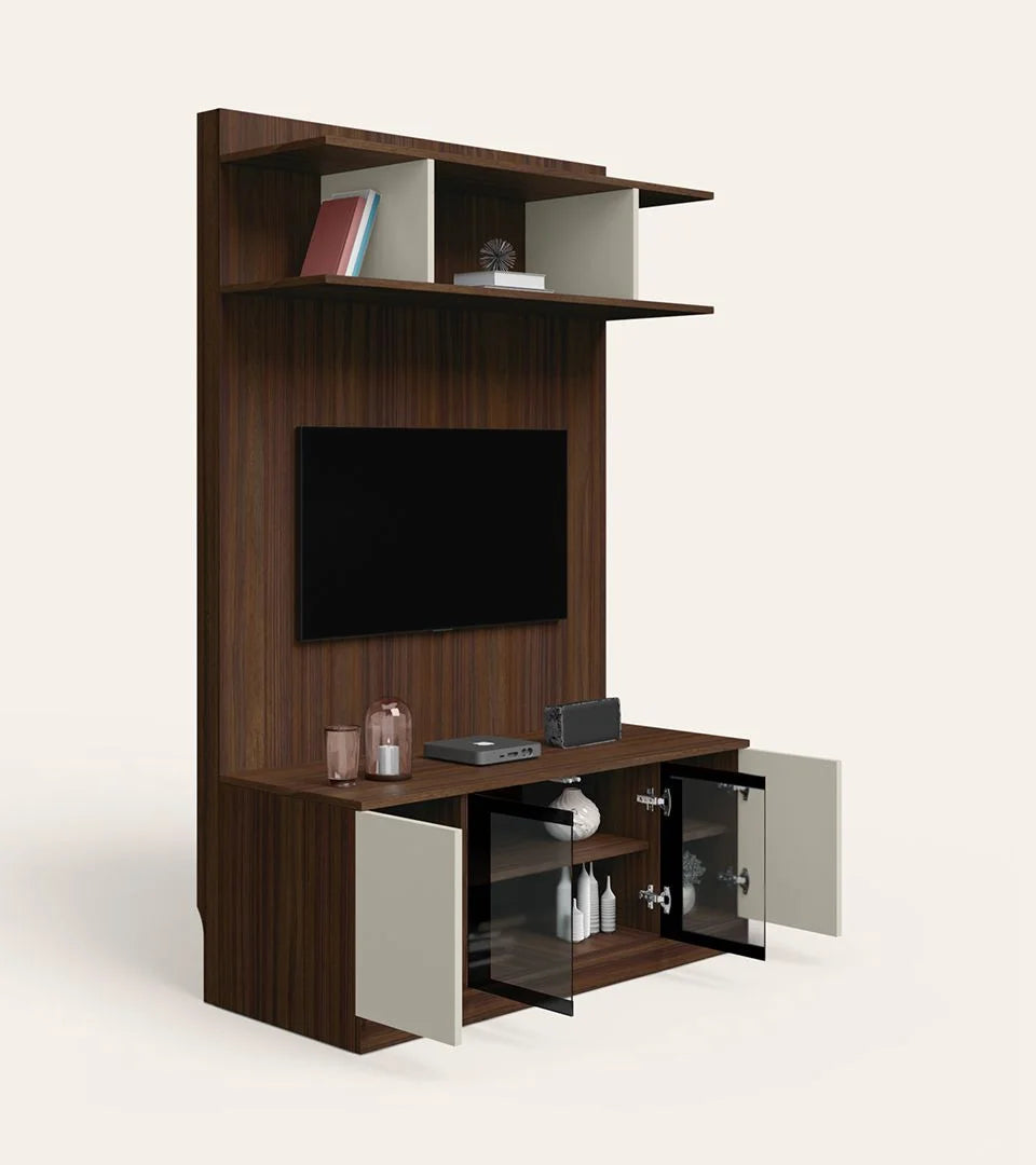 Wooden TV Wall Cabinet with Open Shelves, and Smooth Finish for Modern Apartment Living Rooms