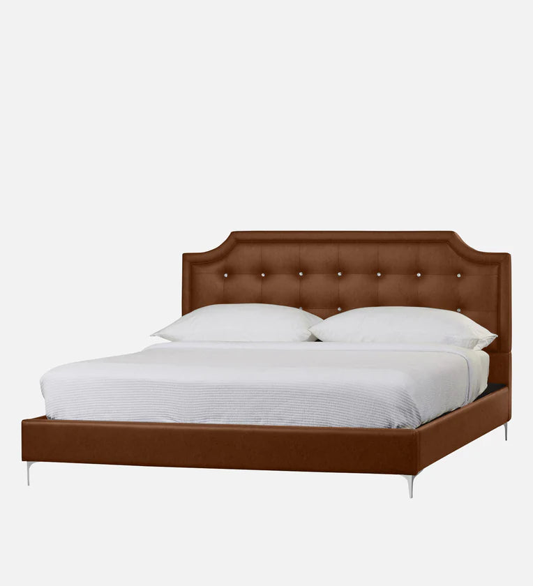 Modern Dark Brown Leatherette King Bed – Plush&nbsp; Upholstery, Padded Headboard, Solid Wood Frame with Foam Padding