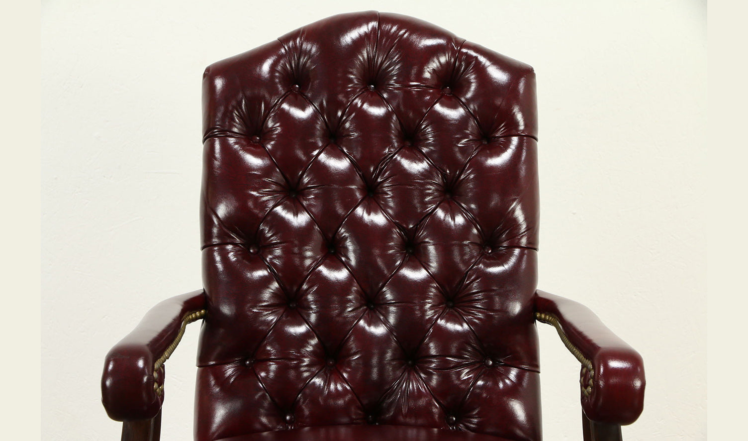 Luxury Office Director Chair Tufted Design Made in Solid wood with Leatherette and Soft Padded - Armrest and Swivel Base and Polish- Dark-Red Cherry