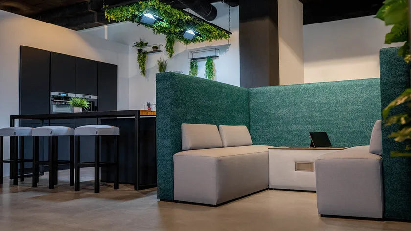 4-Seater Office Focus Sofa with Enclosed Seating Space with Workspace Divider, Sofa with Soft-Seating, Sofa with Visual Privacy Screens