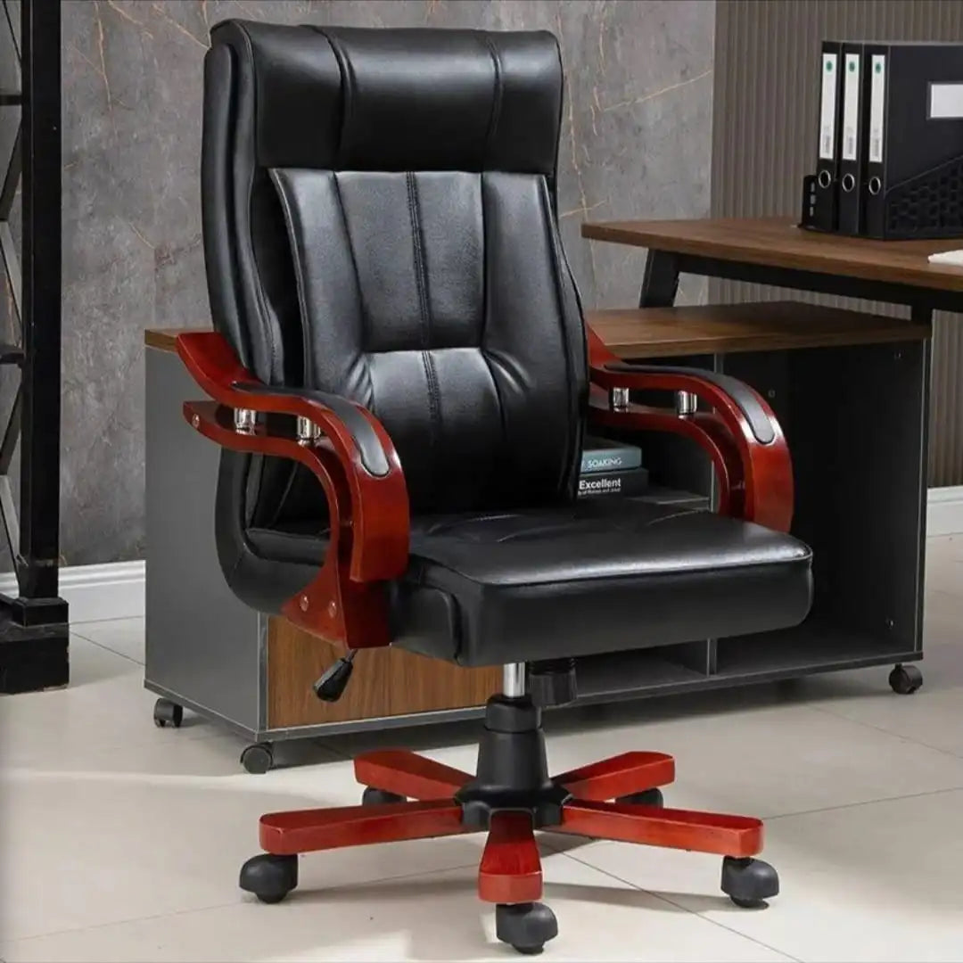 High Back Director Chair for office Made in Plyboard with Leatherette Upholstery & Mahogany Finished Armrests & Adjustable Features
