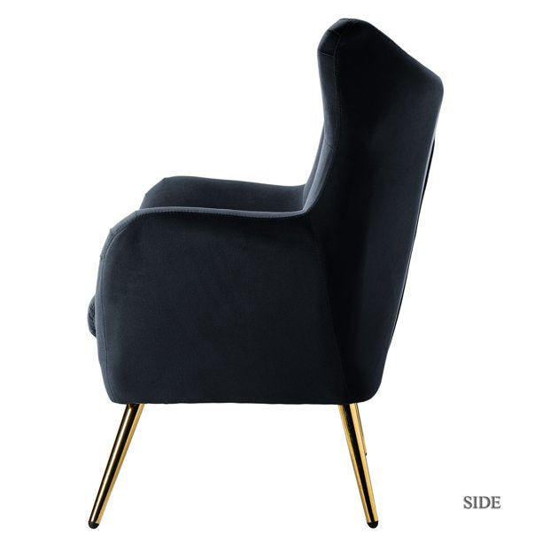 Wingback Lounge Chair Metal Base with Arms Modern & Durable Design Upholstery Velvet Comfortable Seating for Living Room & Offices - Navy Grey