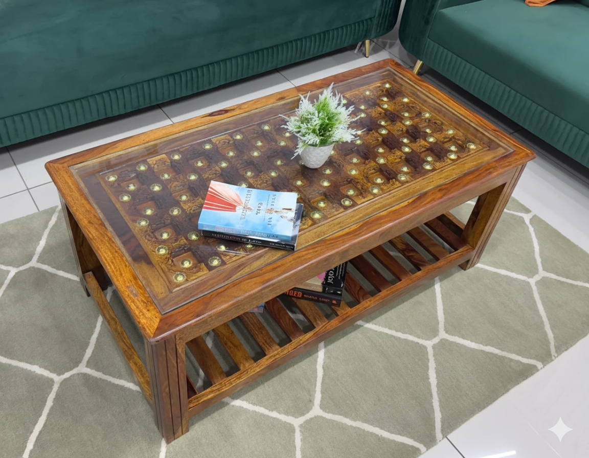 Center Table Featuring Sleek Glass Top and Solid Base for Contemporary Home and Hotel Interiors