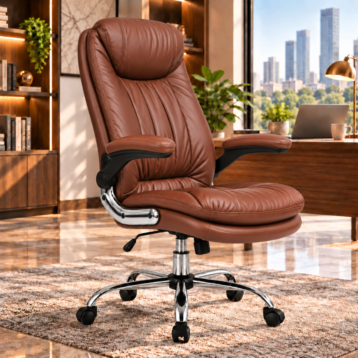 Comfortable Director and Executive Office Chair with Adjustable Armrest, High Back Leatherette | Revolving Chair | Premium and Soft Padded