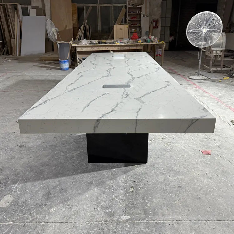 Meeting Table for Office Furniture Desk Premium Quality & Luxury Modern Design Made in Particle Board/ MDF/Plywood with Marble Pattern & Wire Manager Conference Tables