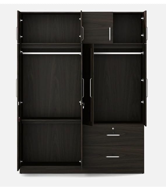 Wardrobe for Compact & Chic Modern 4-Door Wardrobe with Mirror, Elevating Small Bedroom Style.