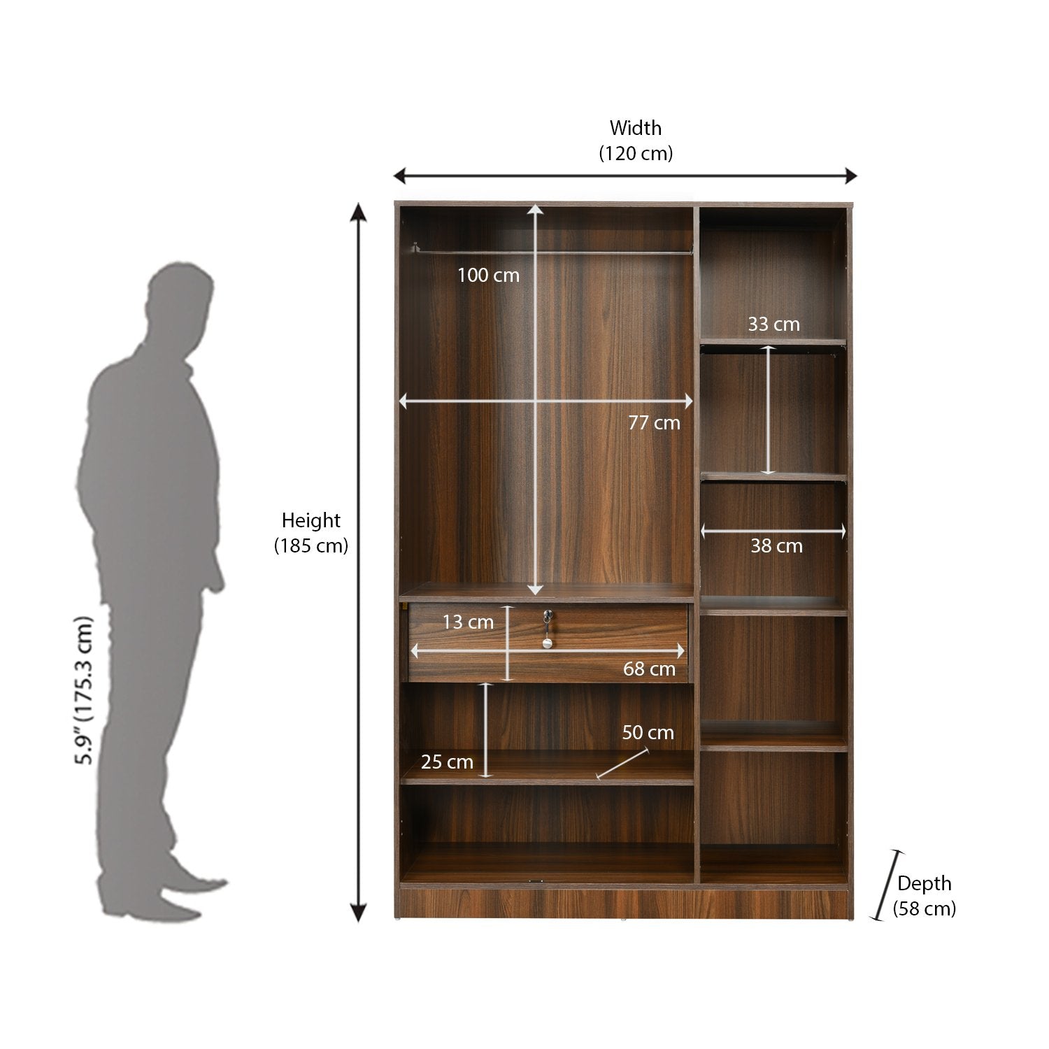 3 Door Wooden Wardrobe -