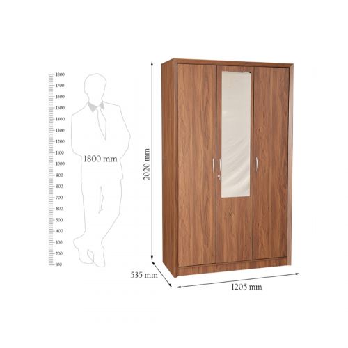 3 Door Wooden Wardrobe with Mirror -