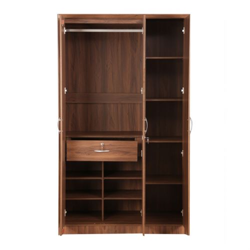 3 Door Wooden Wardrobe with Mirror -