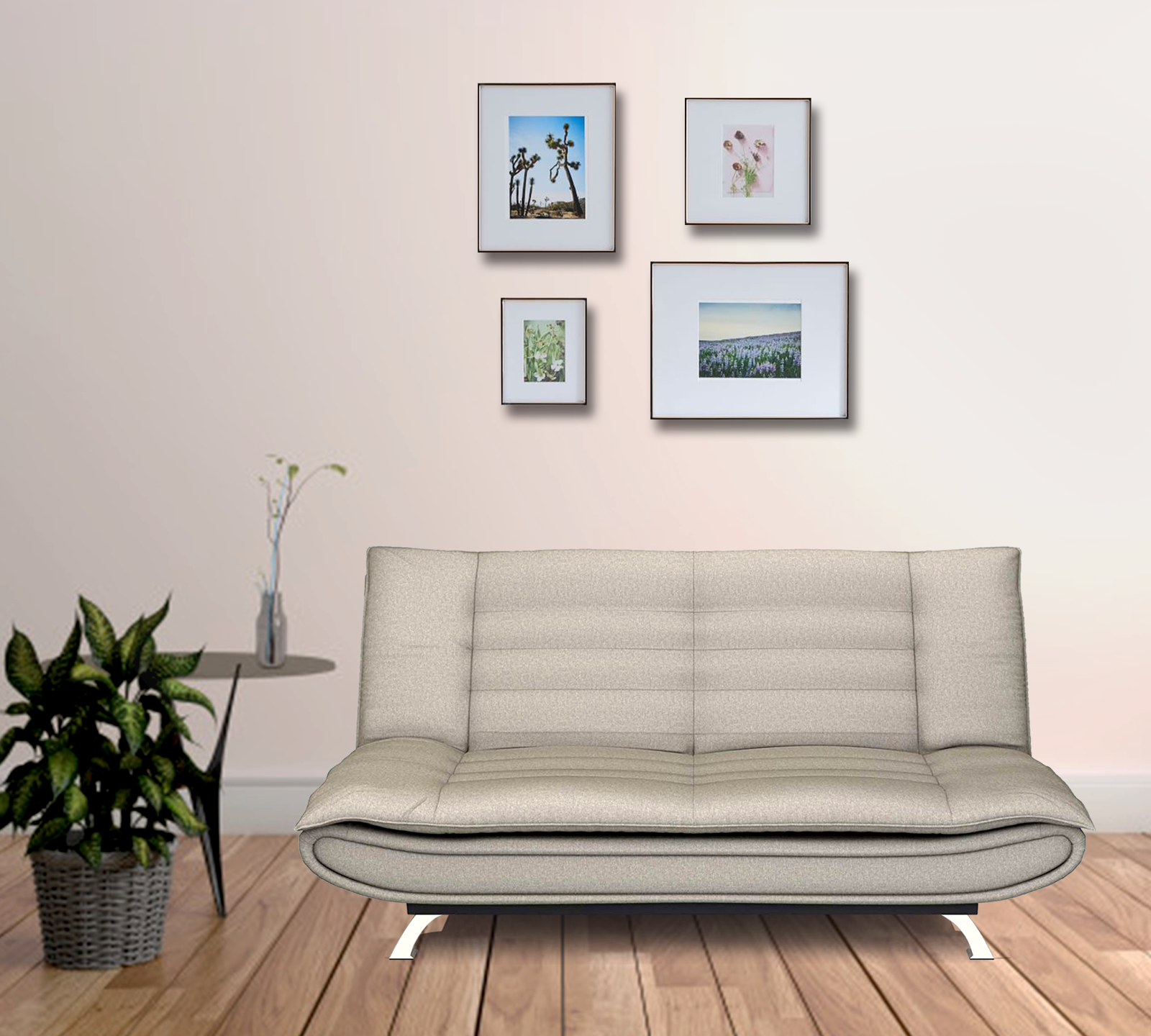 3 Seater Fabric Sofa Cum Bed in Wooden Frame -