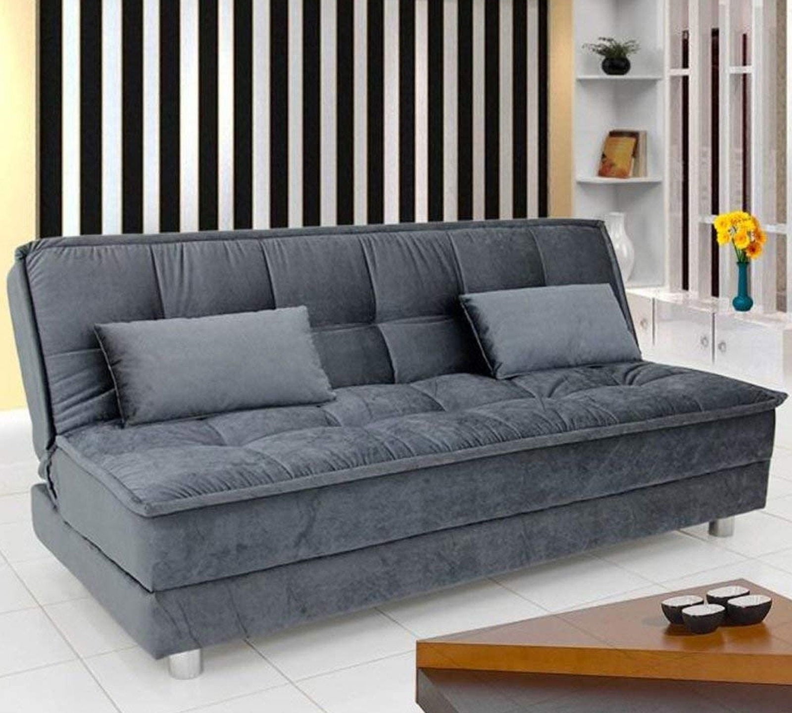 3 Seater Fabric Sofa Cum Bed in Wooden Frame -
